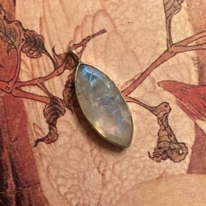Moonstone Pendant blue flash and cloudy white appearance. Beveled cut vintage